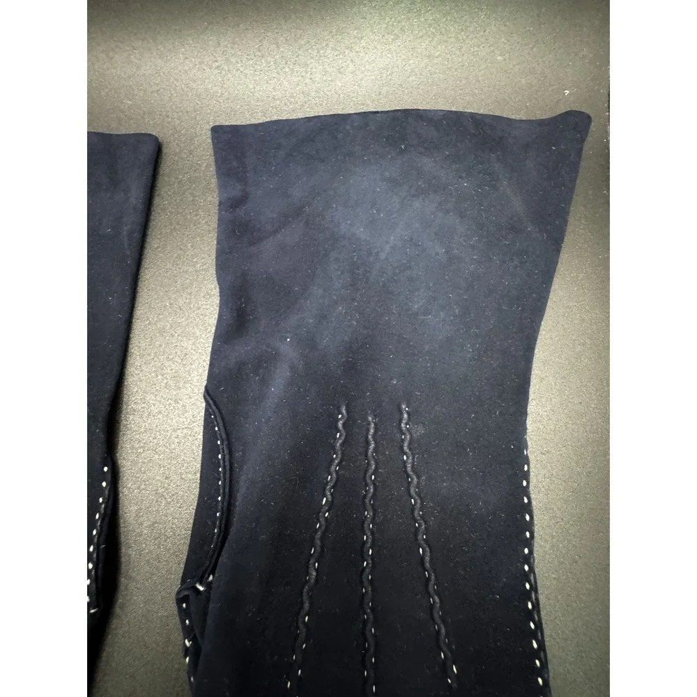 Vintage Blue‎ Suede With Decorative White Stitching Driving Gloves